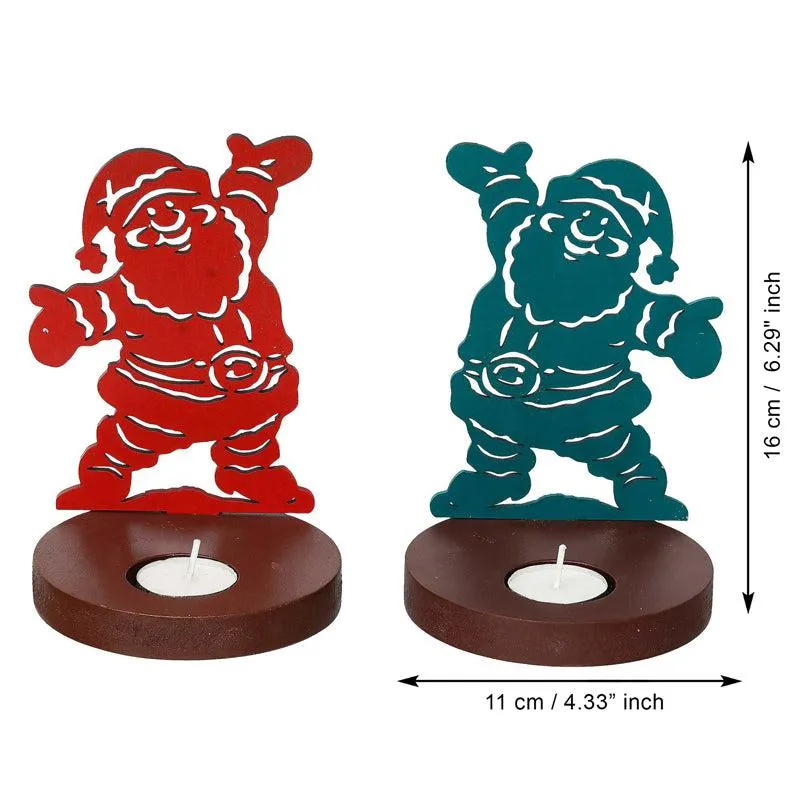 Mr Klaus Wood Christmas Tea Light Holder (Green & Red) - Set Of Two media 8
