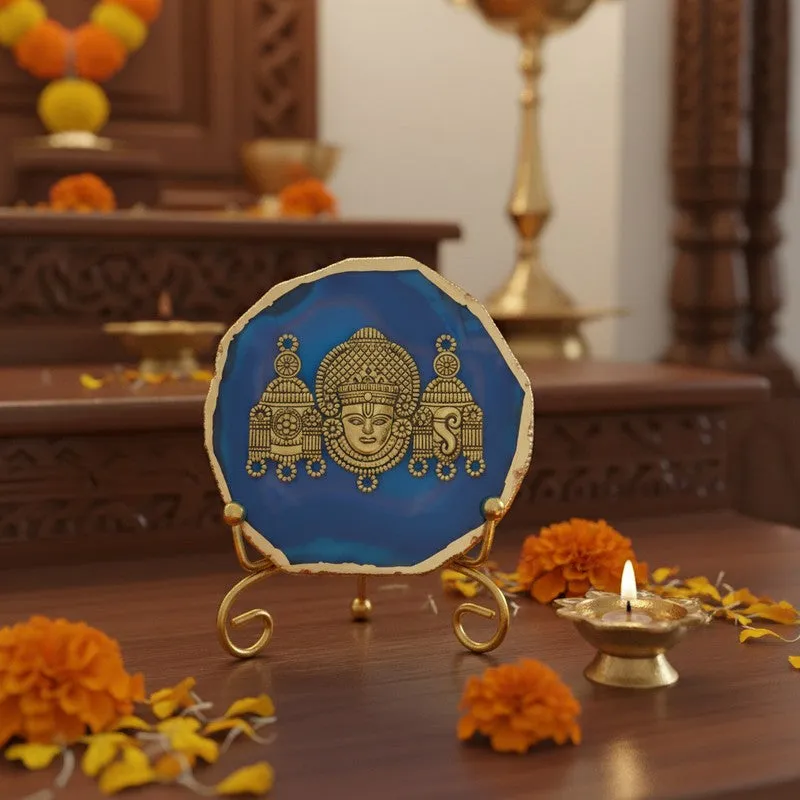 Mahalakshmi Agate Showpiece With Stand - Blue & Gold media 1