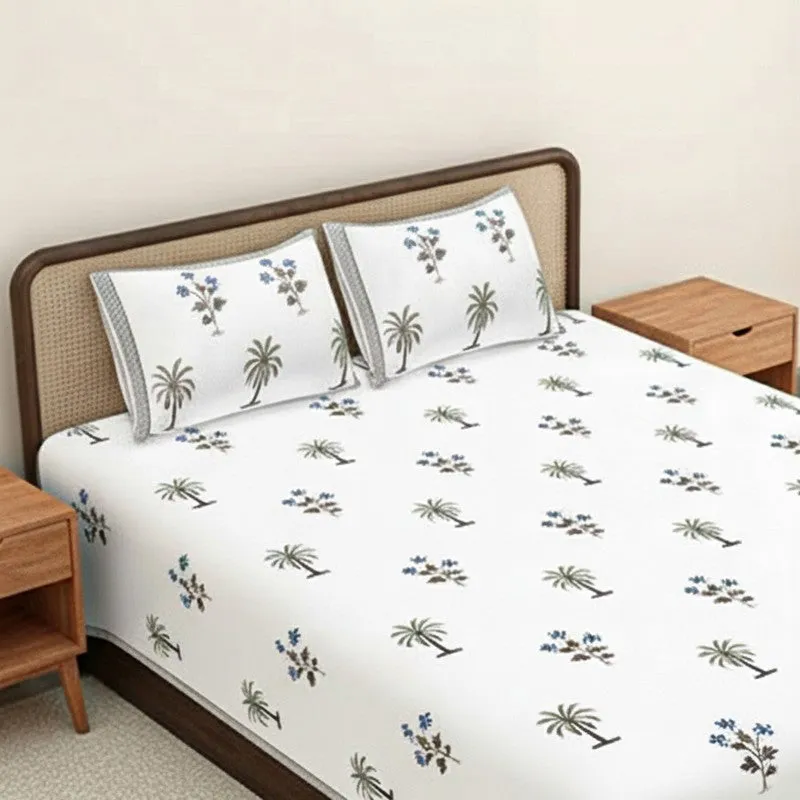 Haveli Cotton Bedsheet (White, Blue) - 180 TC media 3