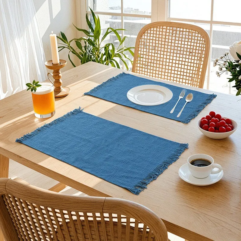 Elegant Blue Cotton Table Runner - Set Of Two media 5