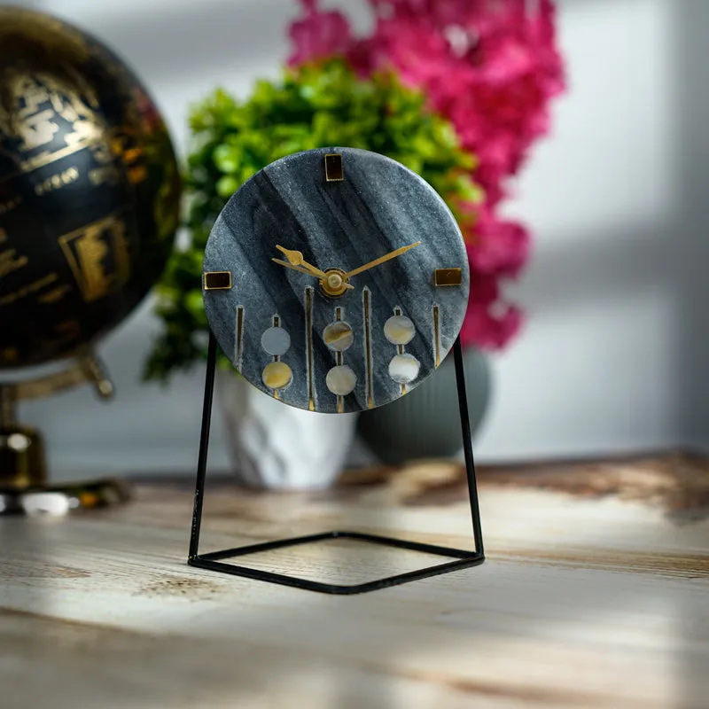 Moderna Marble Table Clock With Brass Inlay - Grey, Black media 6