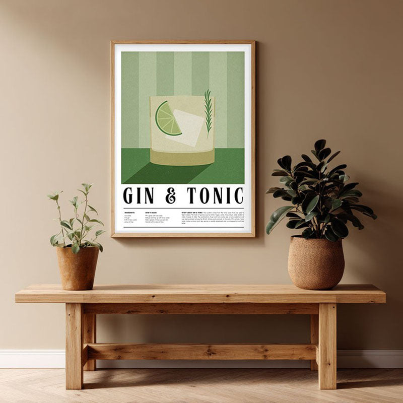 Gin & Tonic Framed Canvas Archival Canvas Wall Painting - Natural Brown Frame