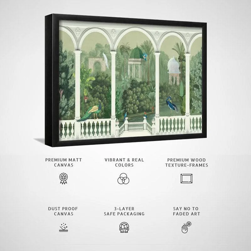 Mughal Mosaic Garden Wall Painting - Black Frame media 6