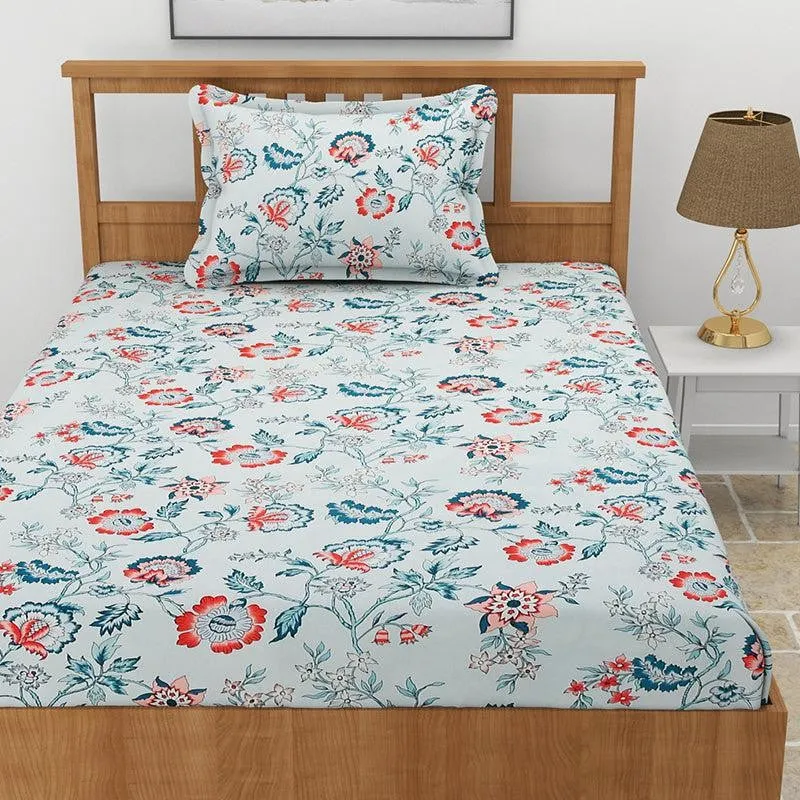 Poppy Floral Microfiber Bedsheet (White & Blue) - 130 GSM media 3