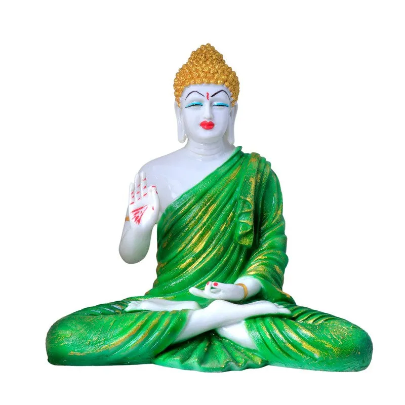 Front studio view of green and white Buddha idol