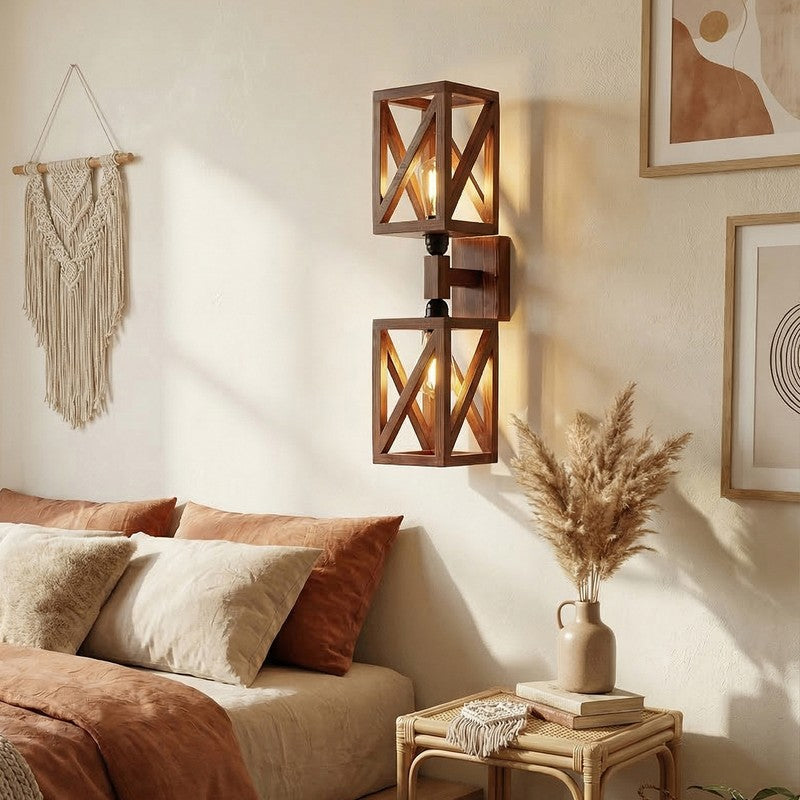 Twin StripeAxis Wooden Wall Lamp - Brown media 3