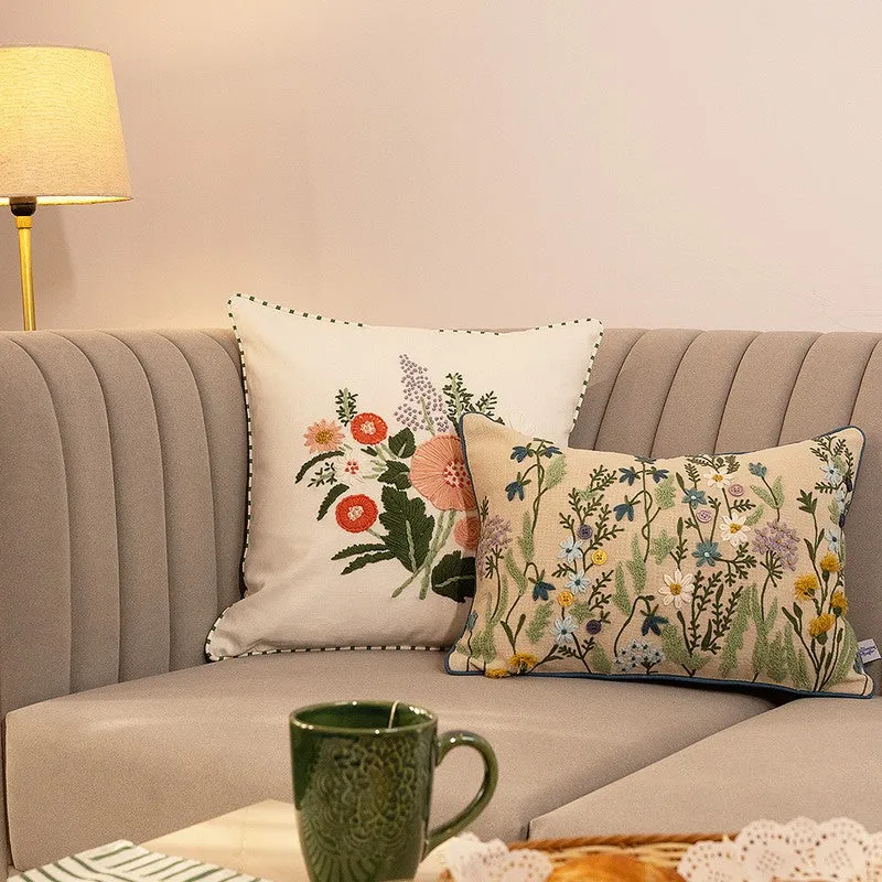 Leafy Trail Embroidered Cotton Cushion Cover media 3