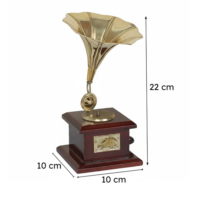 Vintage Epoque Gramophone Wood & Brass Showpiece media 8