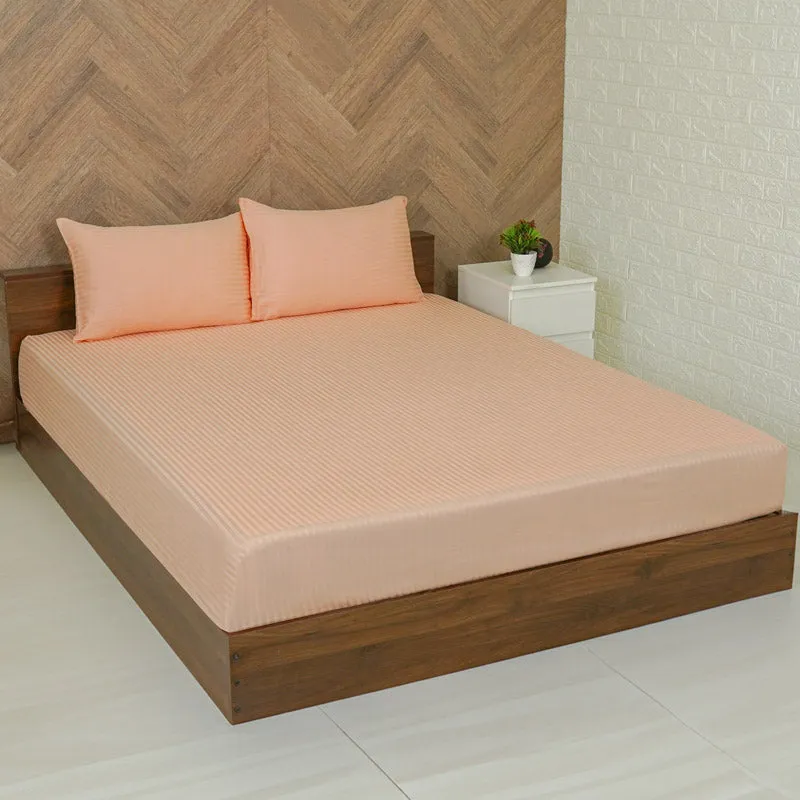 Reposi Striped Cotton Bedsheet (Peach) - 200 TC media 1