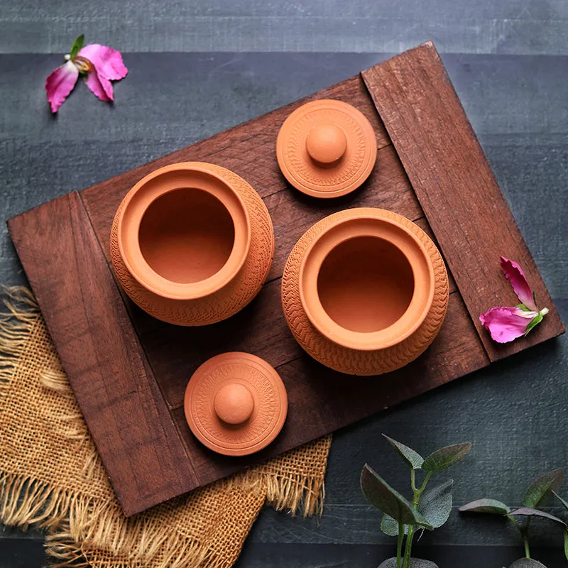 Clay Curve Terracotta Jar (420 mL Each) - Set Of Two media 5