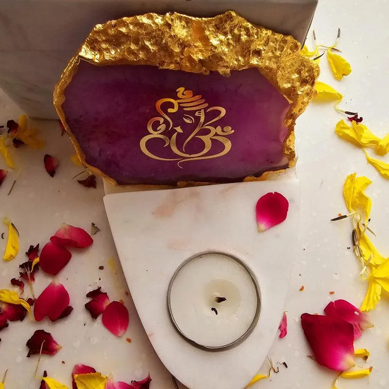 Vinayaka Agate & Marble Tealight Candle Holder - Pink media 3