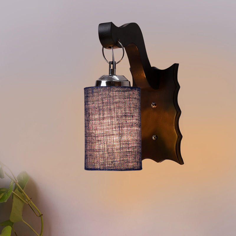 Delphi Jute & Wooden Wall Lamp - Blue