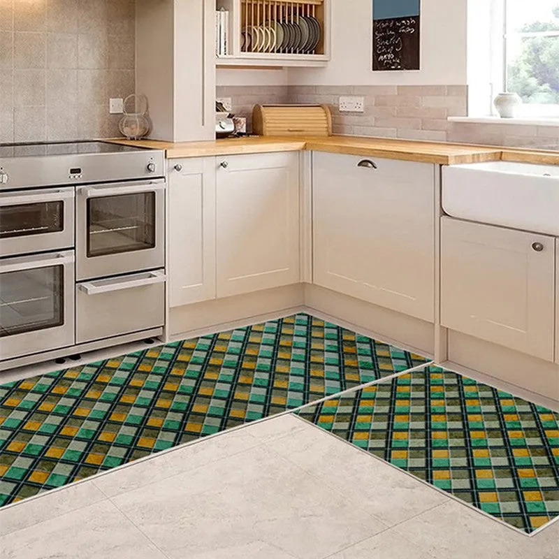 CleanLines Polyester Kitchen Floor Mats (Green,Black) - Set of Two media 1
