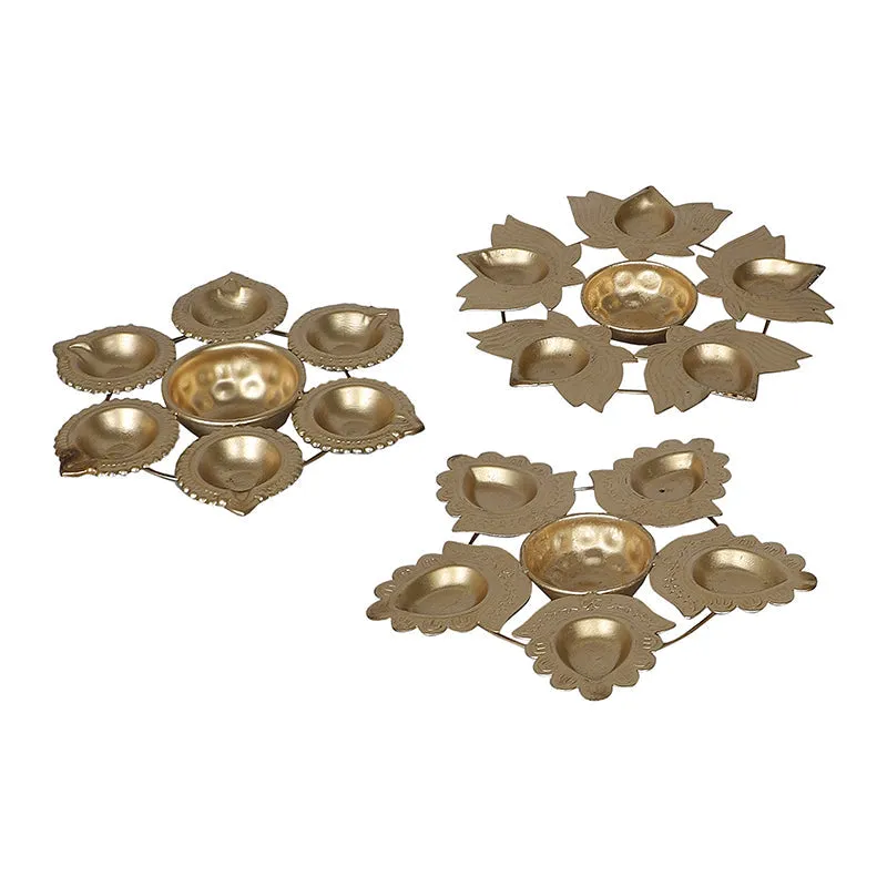 Intricate Flower Iron Diya - Set Of Three media 4
