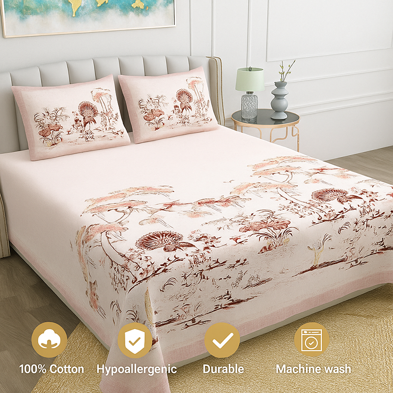 Kalyani Cloud Floral Cotton Bedsheet (Pink) - 140 TC media 6