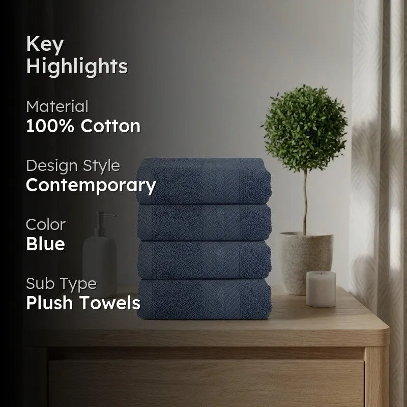 PlushAura Cotton Face Towel (Navy) - Set Of Four media 2