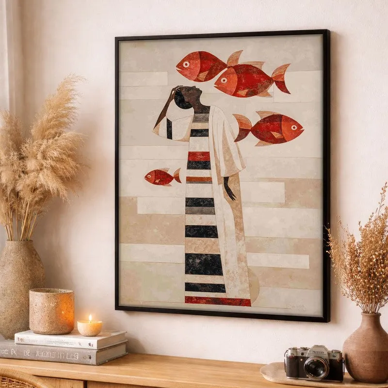 Aqua Nomad Canvas Wall Painting - Black Frame media 3