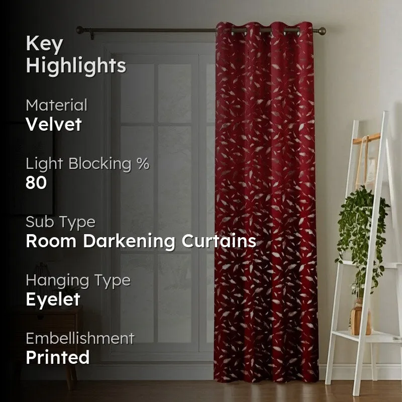 Glow Mist Printed Velvet Curtain - Maroon,Gold media 2