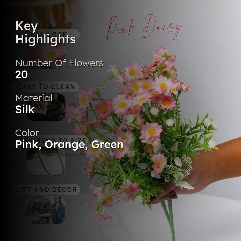 Bit Silk Daisy Artificial Flowers - Pink & Orange media 2