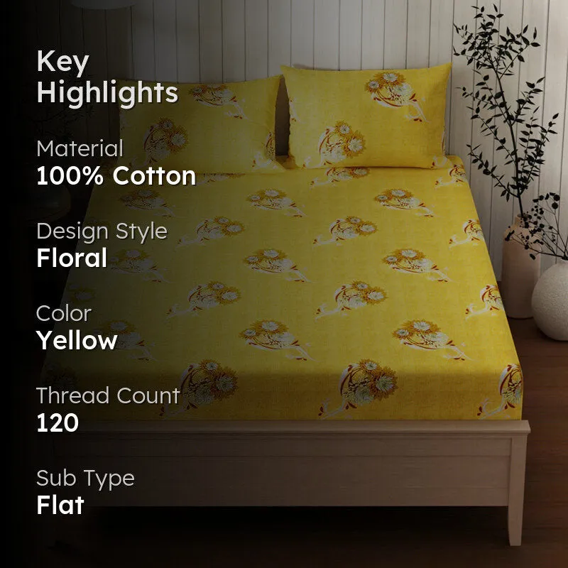 Lopez Flora Cotton Bedsheet (Yellow) - 120 TC media 2