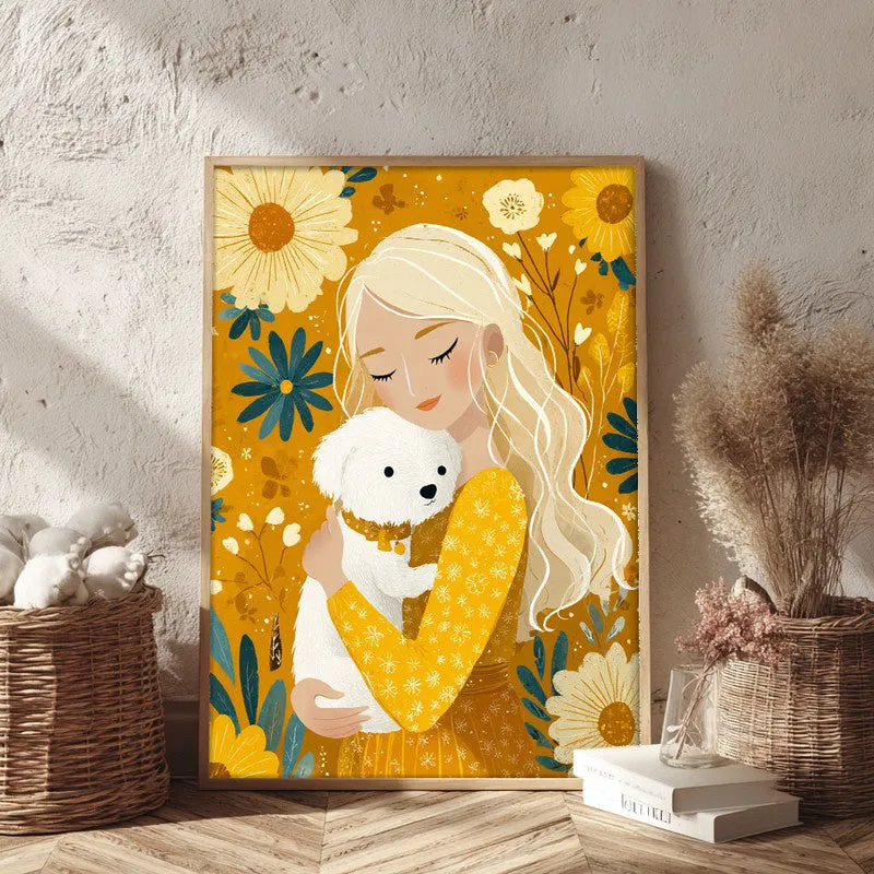 Petal Cuddle Canvas Wall Painting - Brown Frame media 3