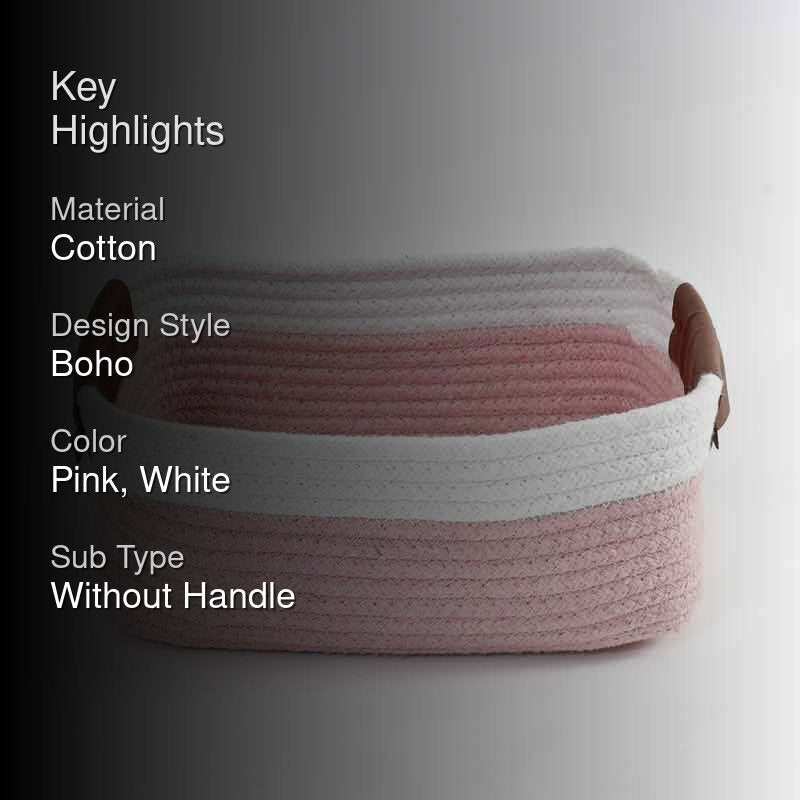 Solid Ecstasy Cotton Storage Basket - Pink & White media 2