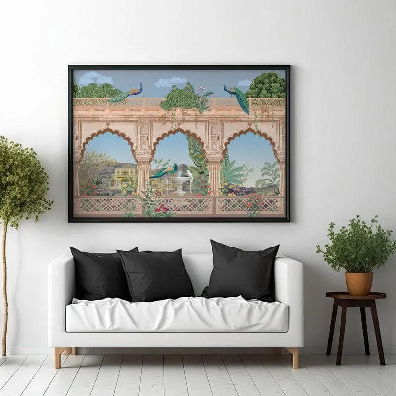 Regal Mughal Heritage Garden Canvas Wall Painting - Black Frame media 3