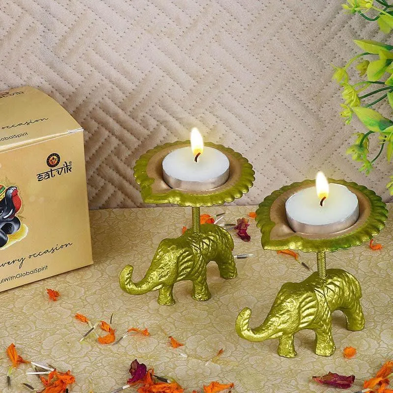 Gajmukut Tealight Candle (Green) - Set Of Two media 1