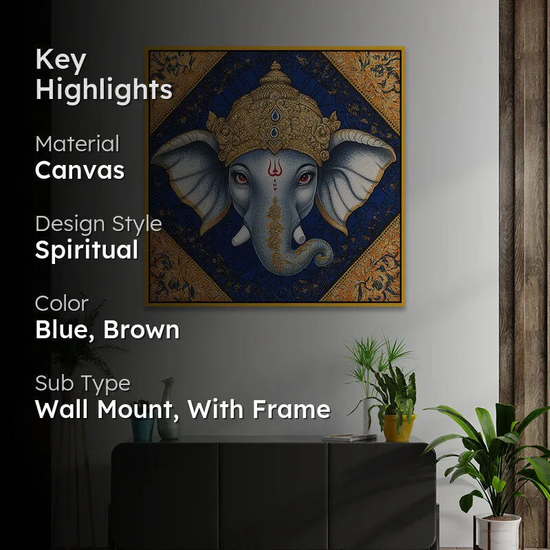 Bleu Ganesha Canvas Wall Art With Frame media 2