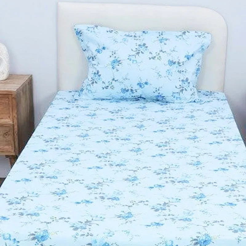 Esmeralda Floral Printed Cotton Bedsheet (Blue) - 180 TC media 4