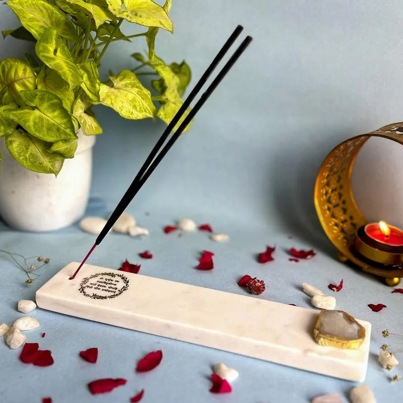 Gayathri Mantra Marble Incense Holder With Agate Plating - White media 4