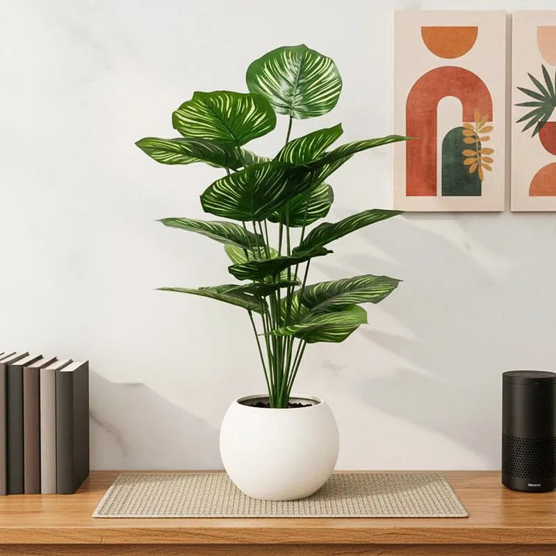 Tropivine Artificial Philodendron Caladium Plant With Black Plastic Pot - 2.5 Feet media 1