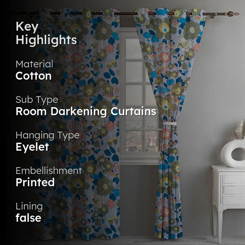 Flora Pop Room Darkening Curtain (Blue) - Set Of Two media 2
