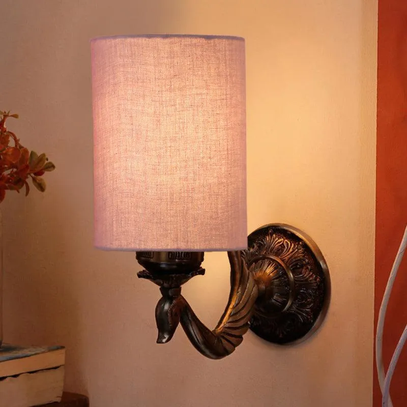 Amro Retro Cylindrical Fabric & Metal Wall Lamp - Grey media 1