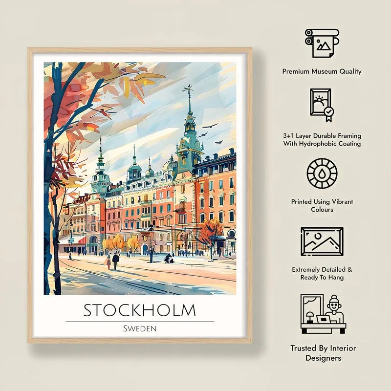 Vintage Stockholm Framed Canvas Archival Canvas Wall Painting - Natural Brown Frame media 8
