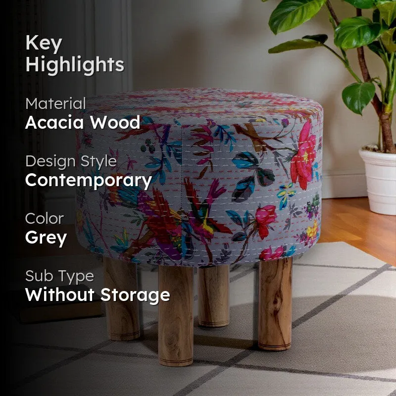 Xrixon Acacia Wooden Ottomans - Grey media 2