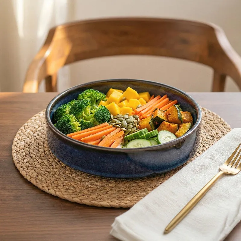 Whimsi Ceramic Salad Bowl (600 mL Each,Dark Blue) - Set Of Two media 3