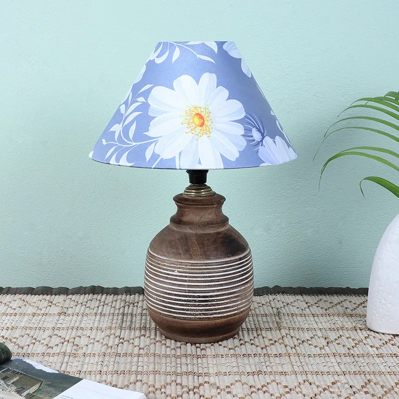 Daisy Blooms Enso Printed Mango Wood Table Lamp - White,Blue,Brown media 2