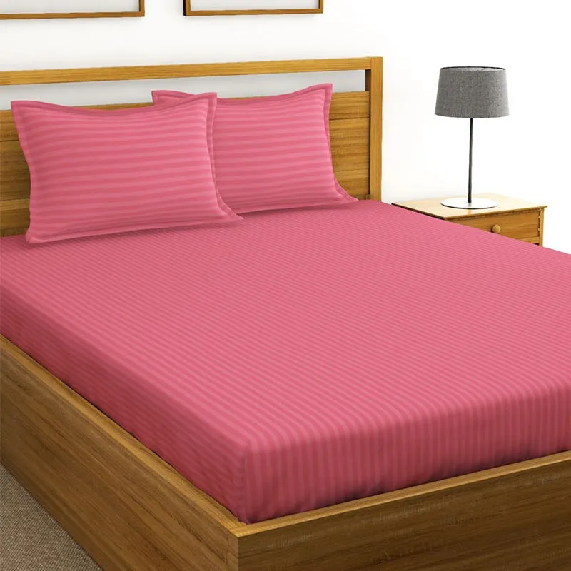 Lexi Stripes Cotton Bedsheet (Coral) - 210 TC media 1