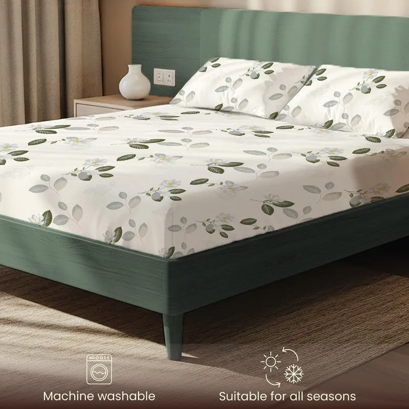 Verdant Garden Floral Cotton Bedsheets (Green & White) - 200 TC media 6