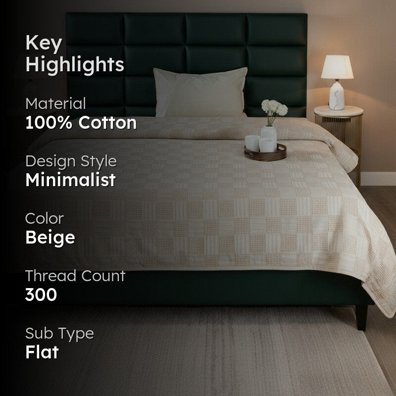 GridForm Cotton Bedsheet (Beige)- 300 TC media 2