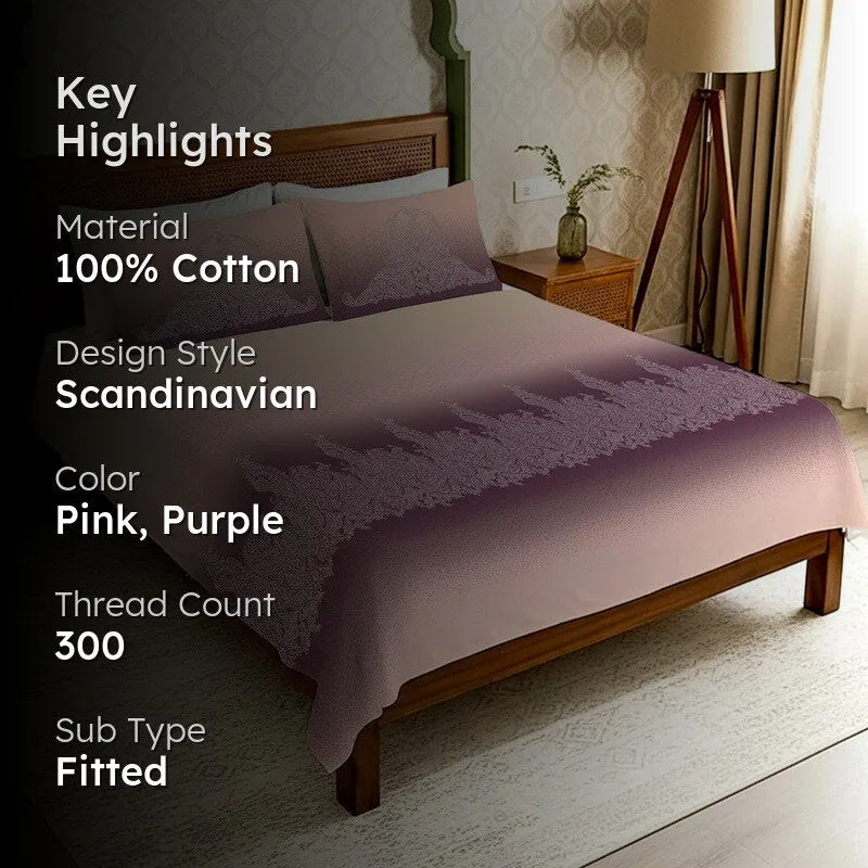 Urban Space Mrinal Calm Fitted Cotton Bedsheet (Purple) - 300 TC media 2
