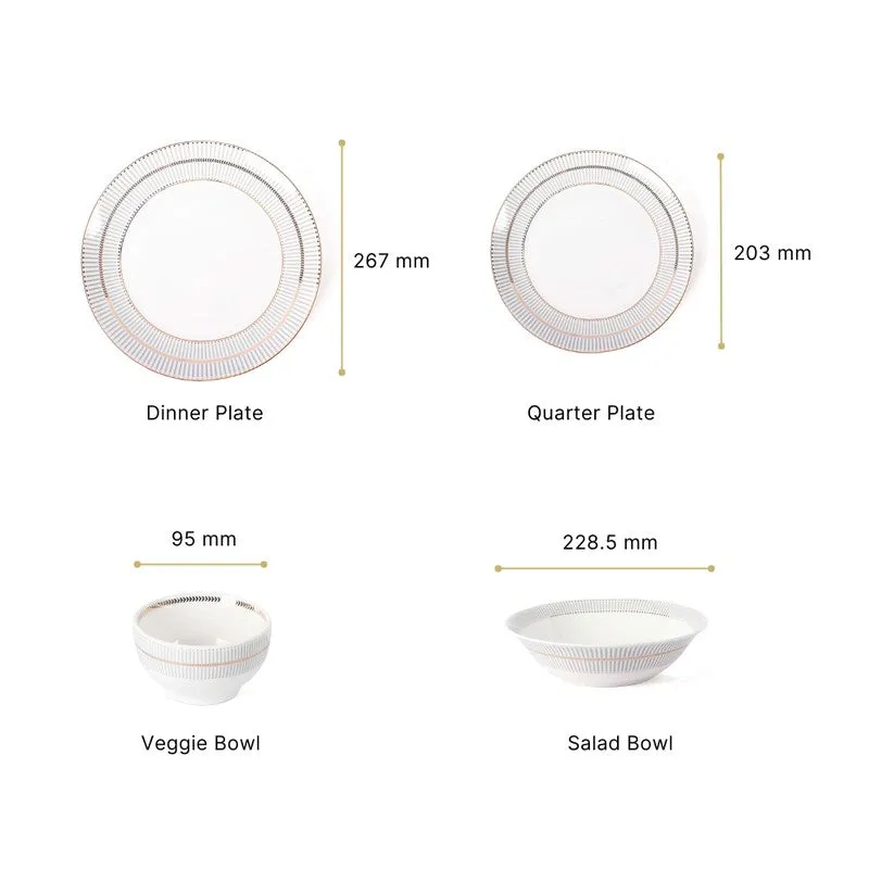 Modern Grid & Bloom 24k Gold Brushed Dinner Set (White,Grey)- 27 Piece Set media 9