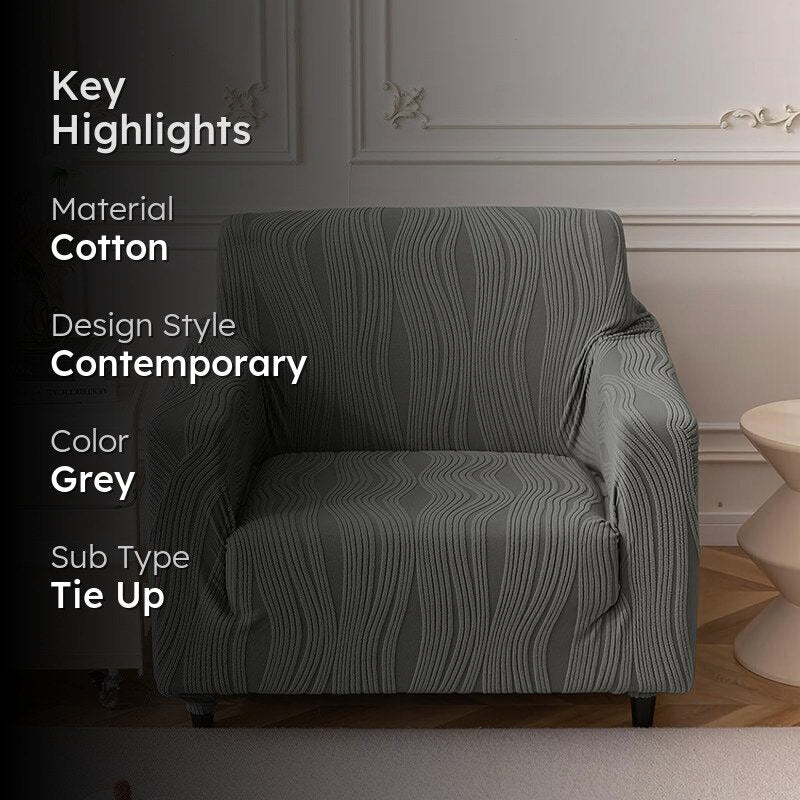 Velvet Night Cotton Solid Sofa Cover (Dark Grey) - Single Seater media 2