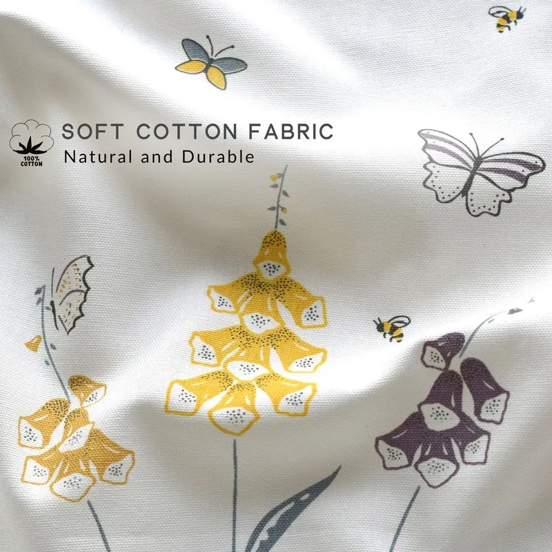 Yellow Petal Whisper Cotton Room Darkening Curtains with floral design, print detail