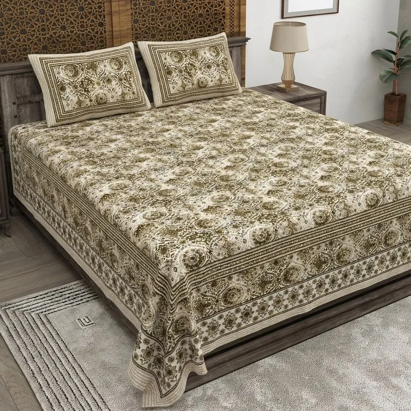 Loomet Cotton Bedsheet (Olive Green) - 240 TC media 1