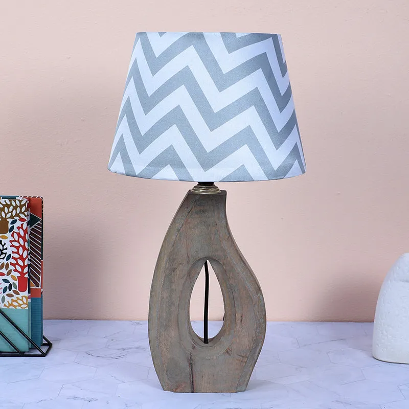 Chevron Light Runes Printed Mango Wood Table Lamp - White media 2