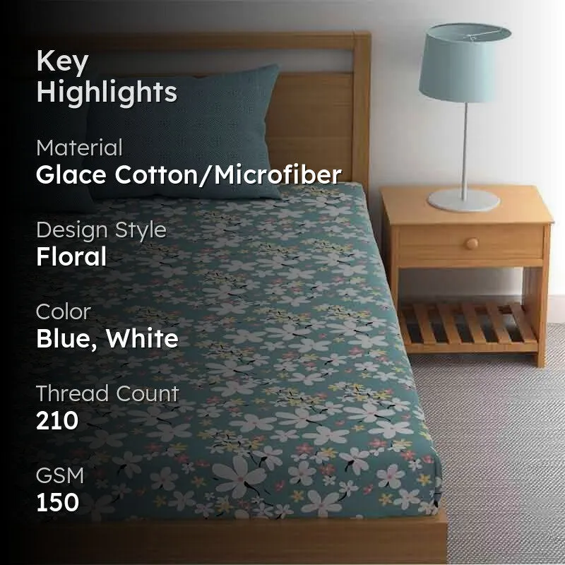 Floral Jewels Microfiber Bedsheet (Blue) - 150 GSM media 2