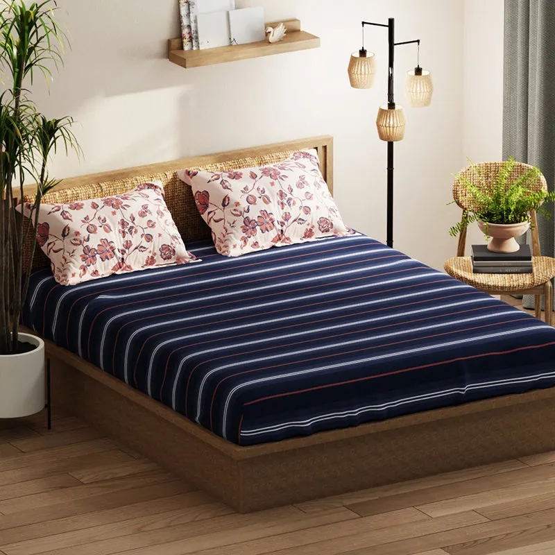 Faraday Floral Microfiber Bedsheet (Dark Blue) - 120 GSM media 1