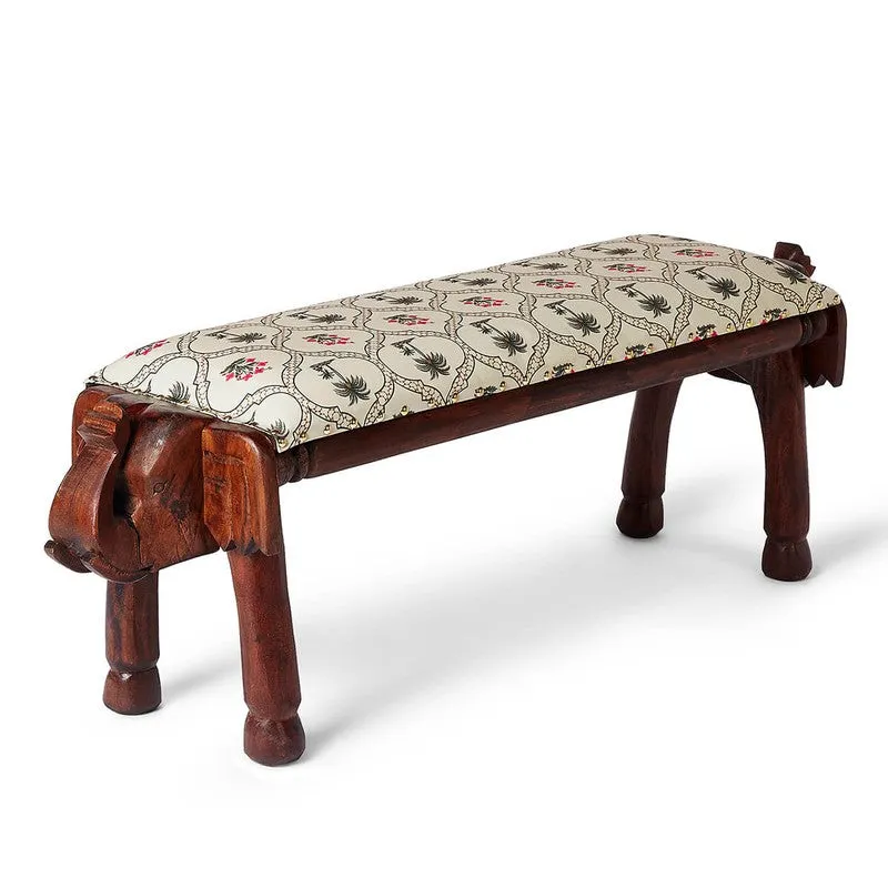 India Circus Acacia Wood Tropic Tryst Wooden Elephant Bench media 3